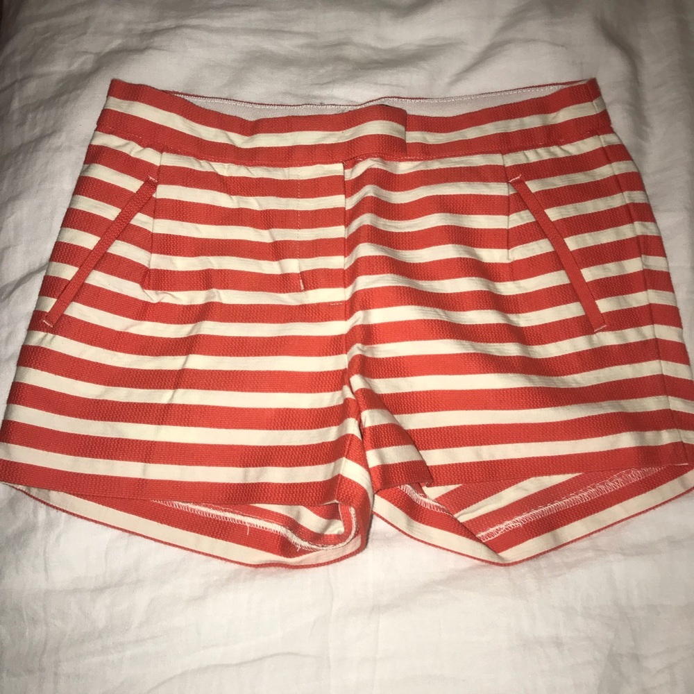NWOT J. Crew Coral and White Striped Shorts